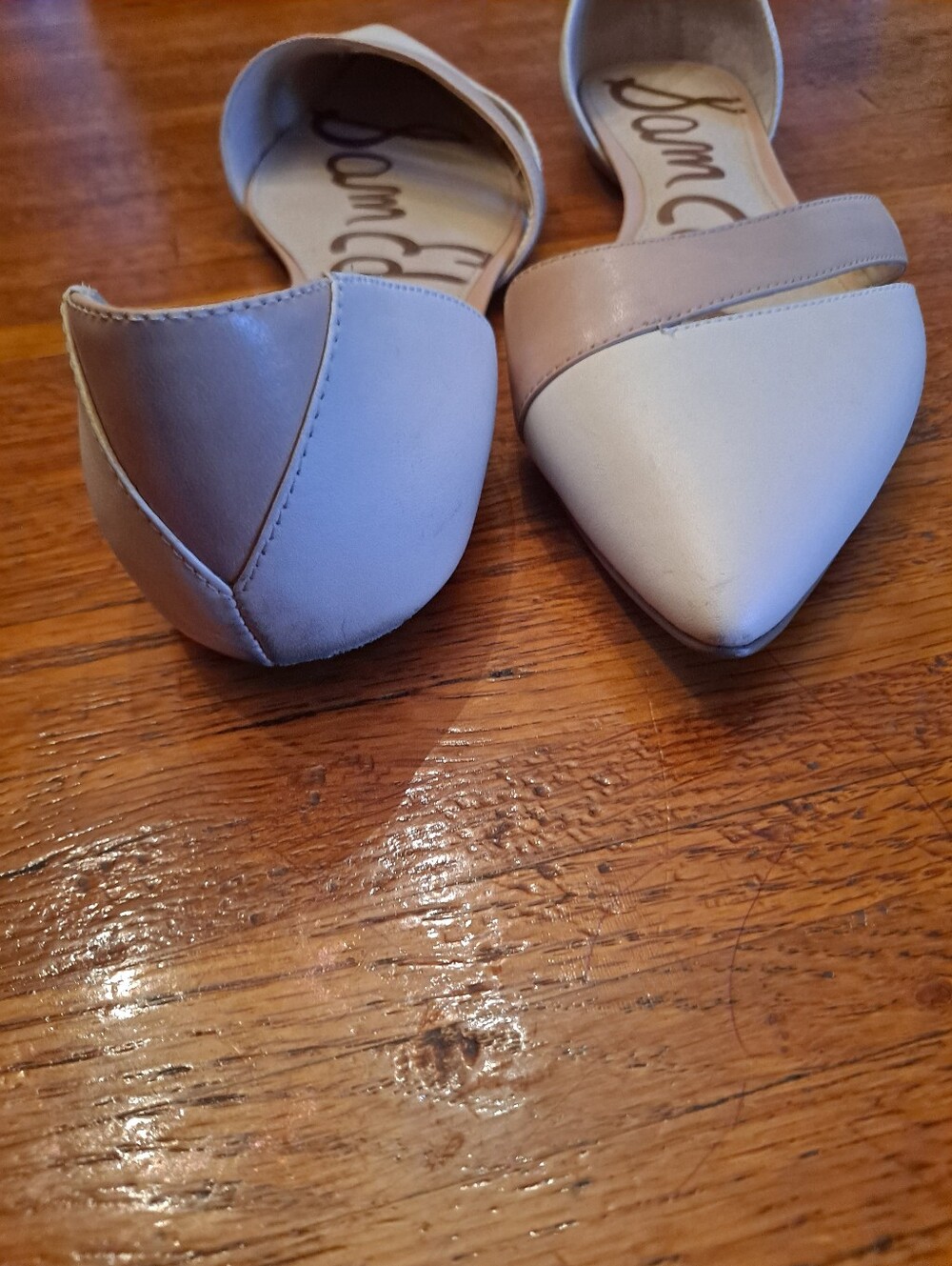 Sam Edelman Two-Tone Pointed D'Orsay Flats in Cream and Tan - Picture 4 of 7